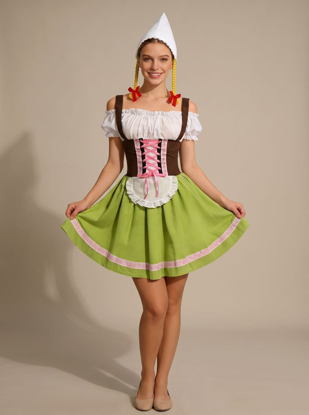 Damen Oktoberfest Dirndl Kleid mit Schürze und Schnürung