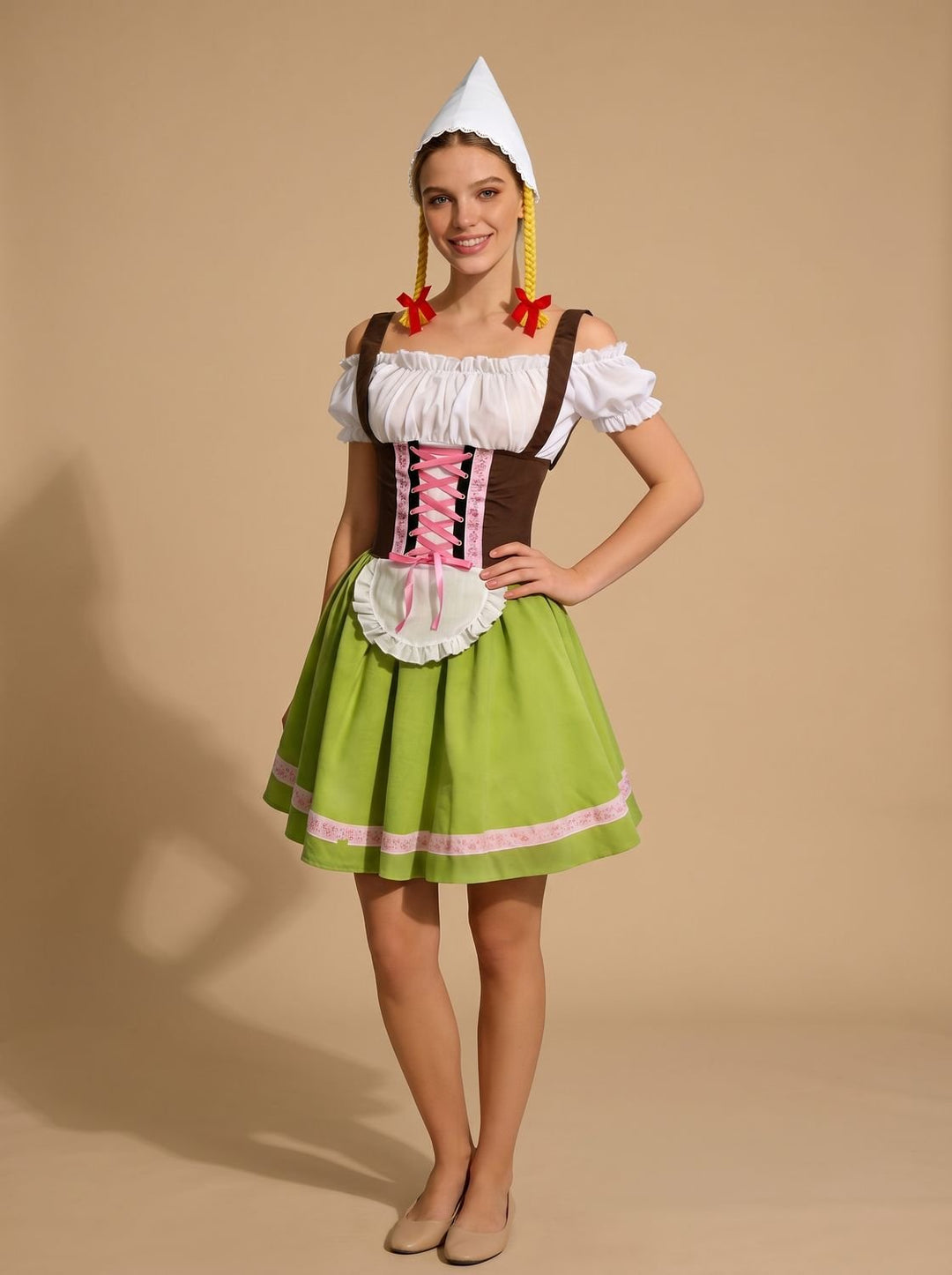 Damen Oktoberfest Dirndl Kleid mit Schürze und Schnürung