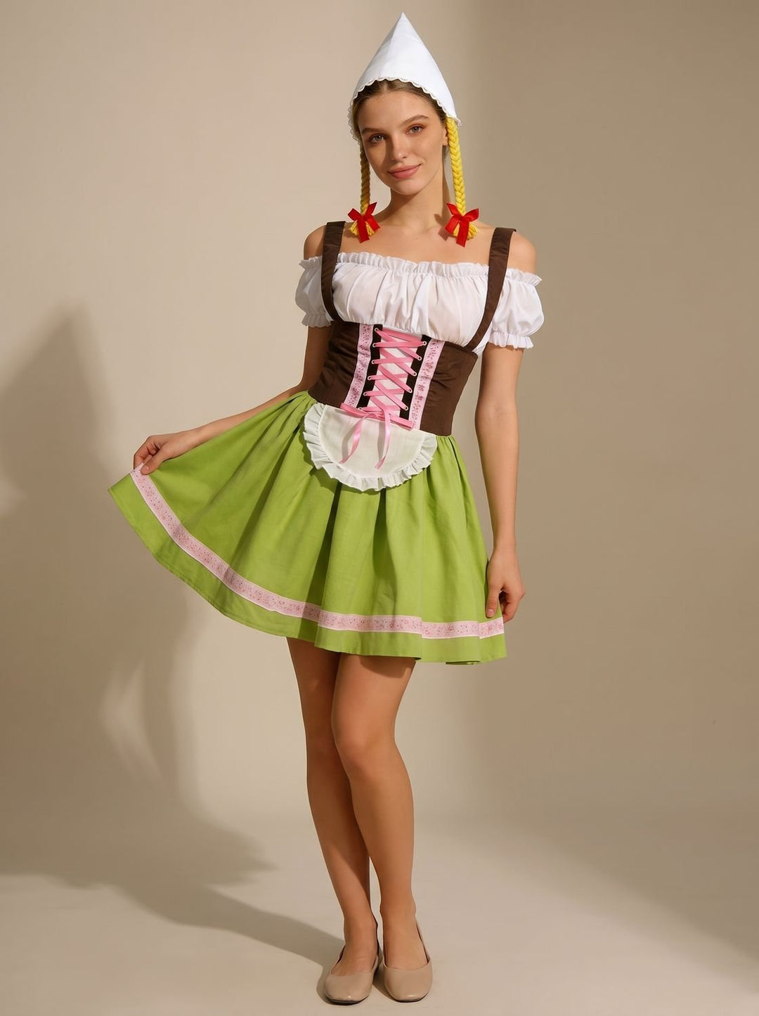 Damen Oktoberfest Dirndl Kleid mit Schürze und Schnürung