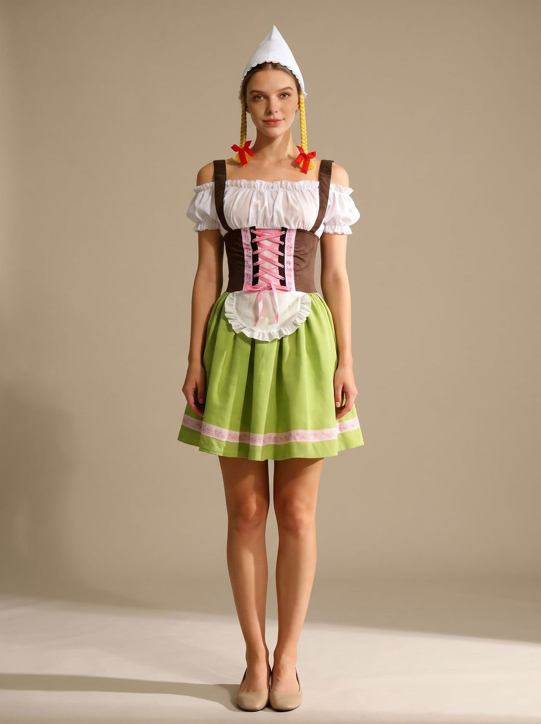 Damen Oktoberfest Dirndl Kleid mit Schürze und Schnürung