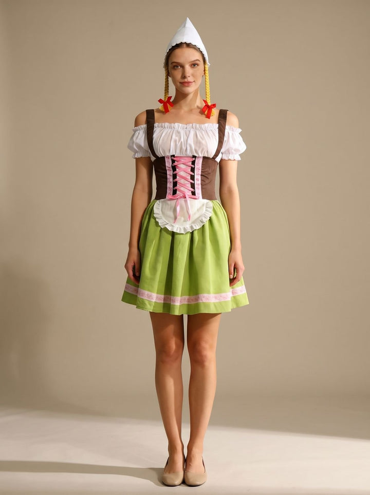 Damen Oktoberfest Dirndl Kleid mit Schürze und Schnürung