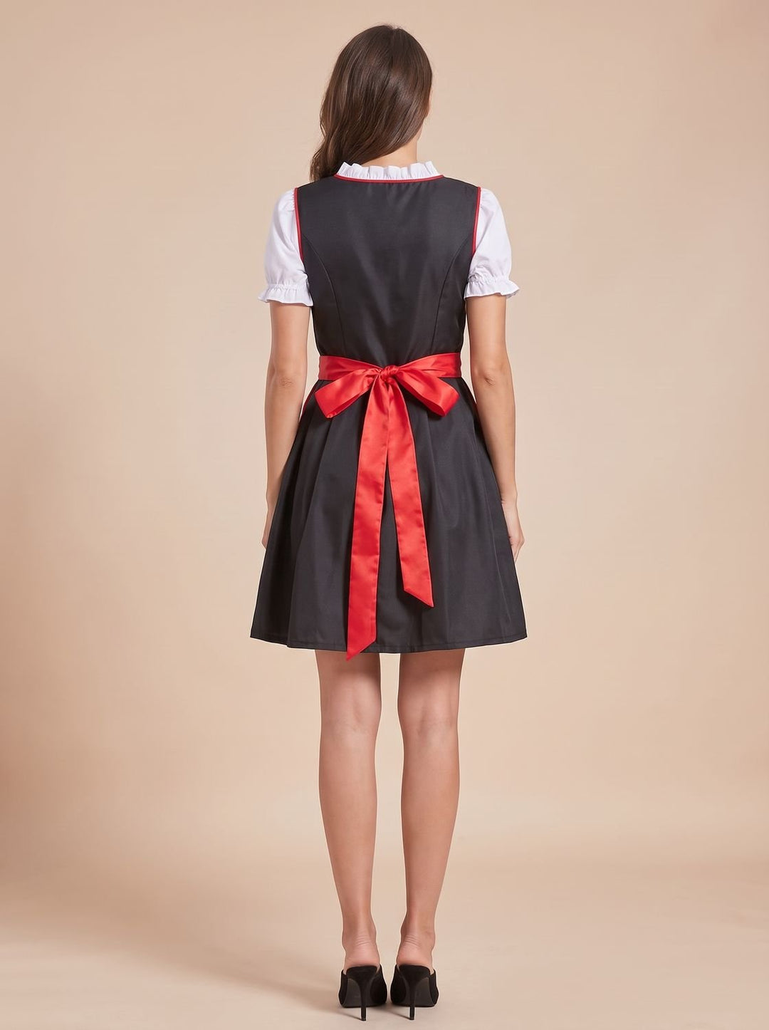Damen Oktoberfest Dirndl Kleid mit Schürze V-Ausschnitt Schnürung