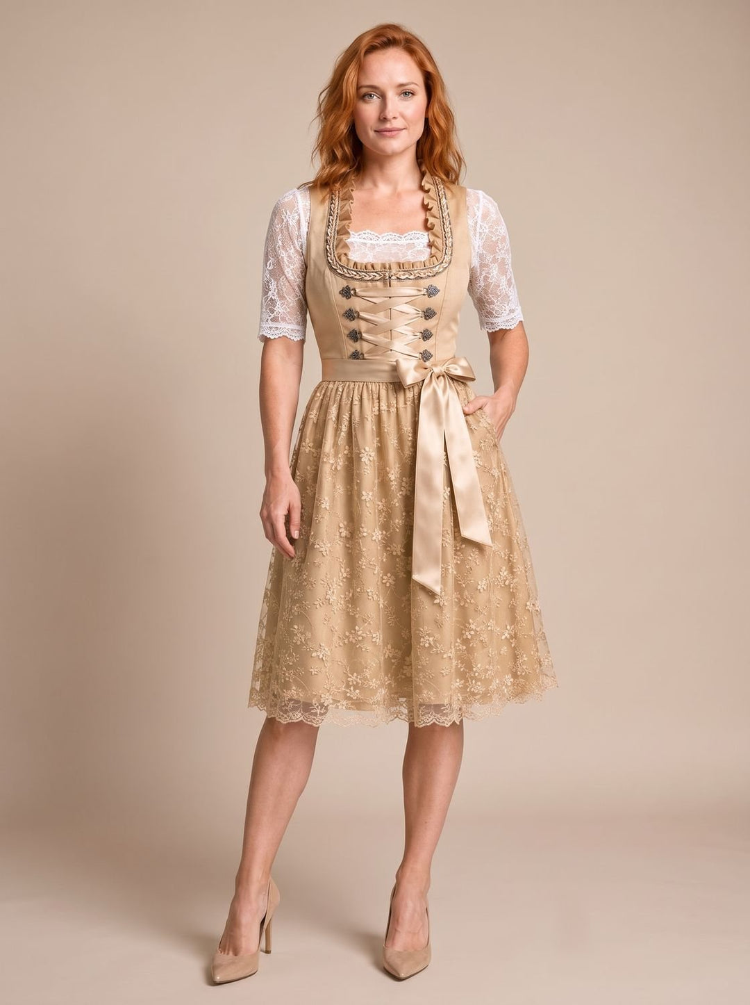 Damen Oktoberfest Dirndl Kleid mit Spitzenbluse floraler Schürze