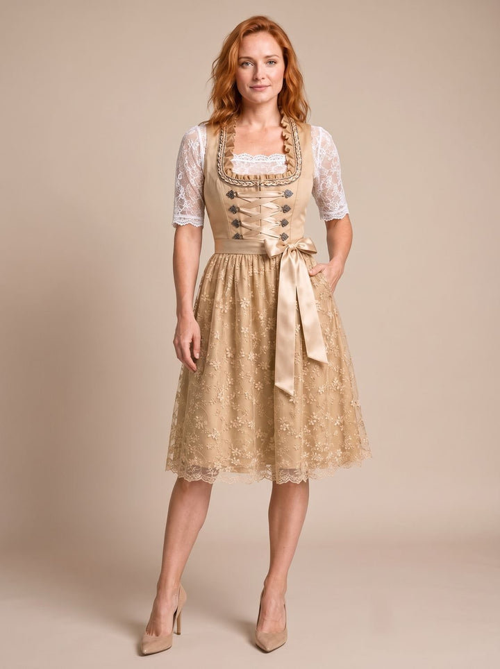 Damen Oktoberfest Dirndl Kleid mit Spitzenbluse floraler Schürze