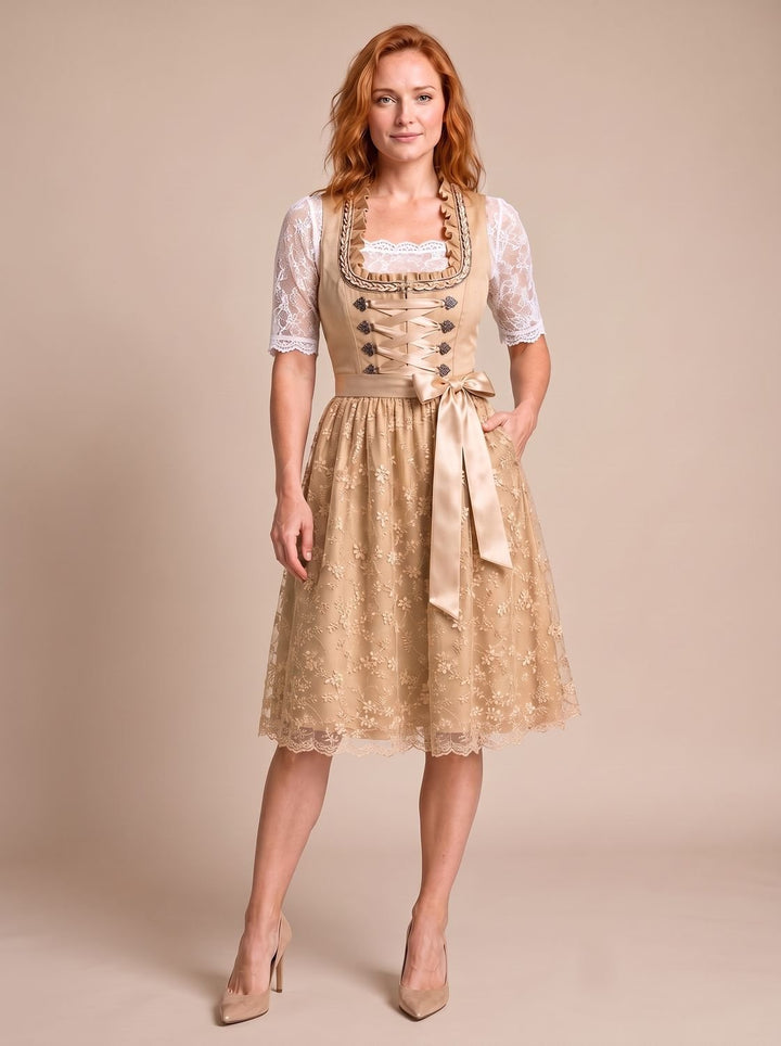 Damen Oktoberfest Dirndl Kleid mit Spitzenbluse floraler Schürze