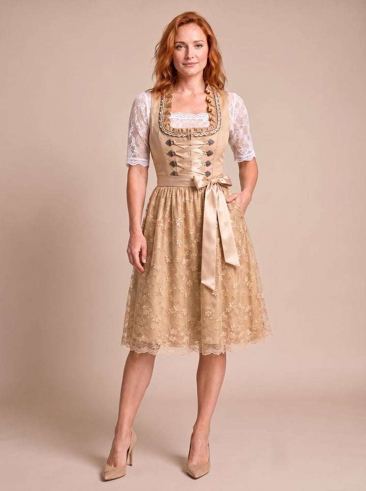 Damen Oktoberfest Dirndl Kleid mit Spitzenbluse floraler Schürze