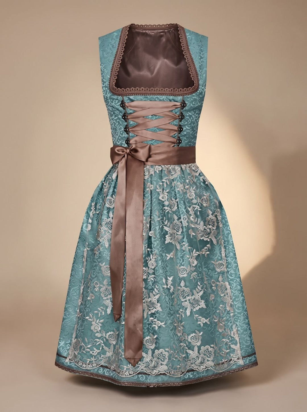 Damen Oktoberfest Dirndl Kleid mit Spitzenschürze Schnürung - Grün