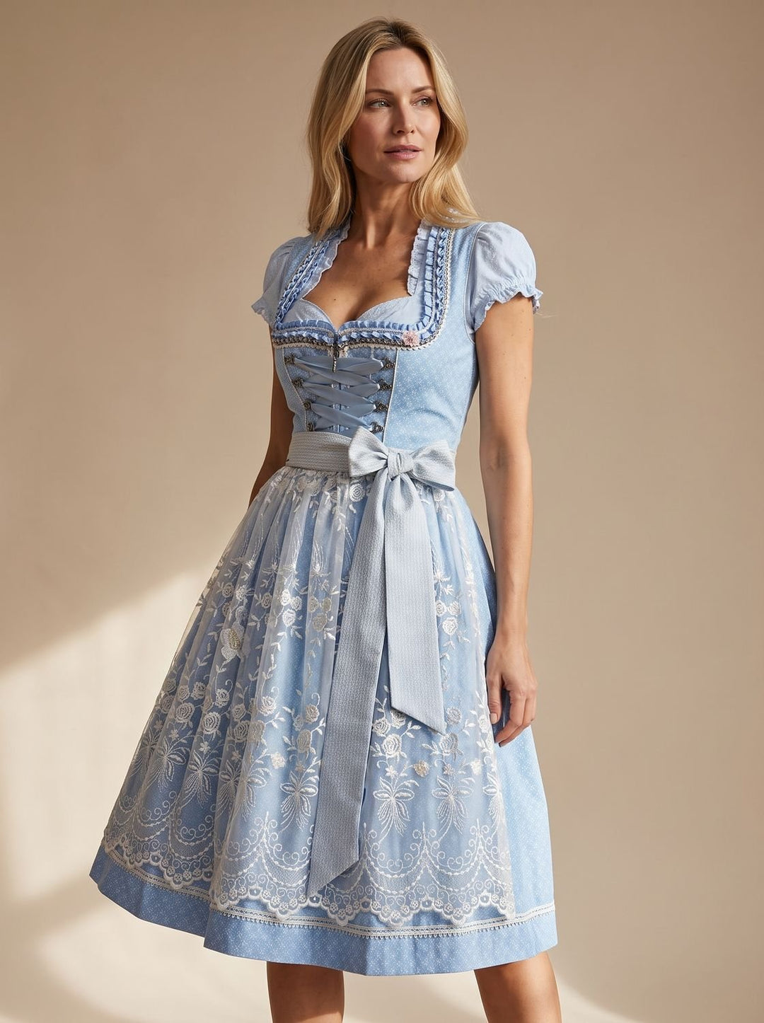 Damen Oktoberfest Dirndl Kleid mit Spitzenschürze und Schnürung