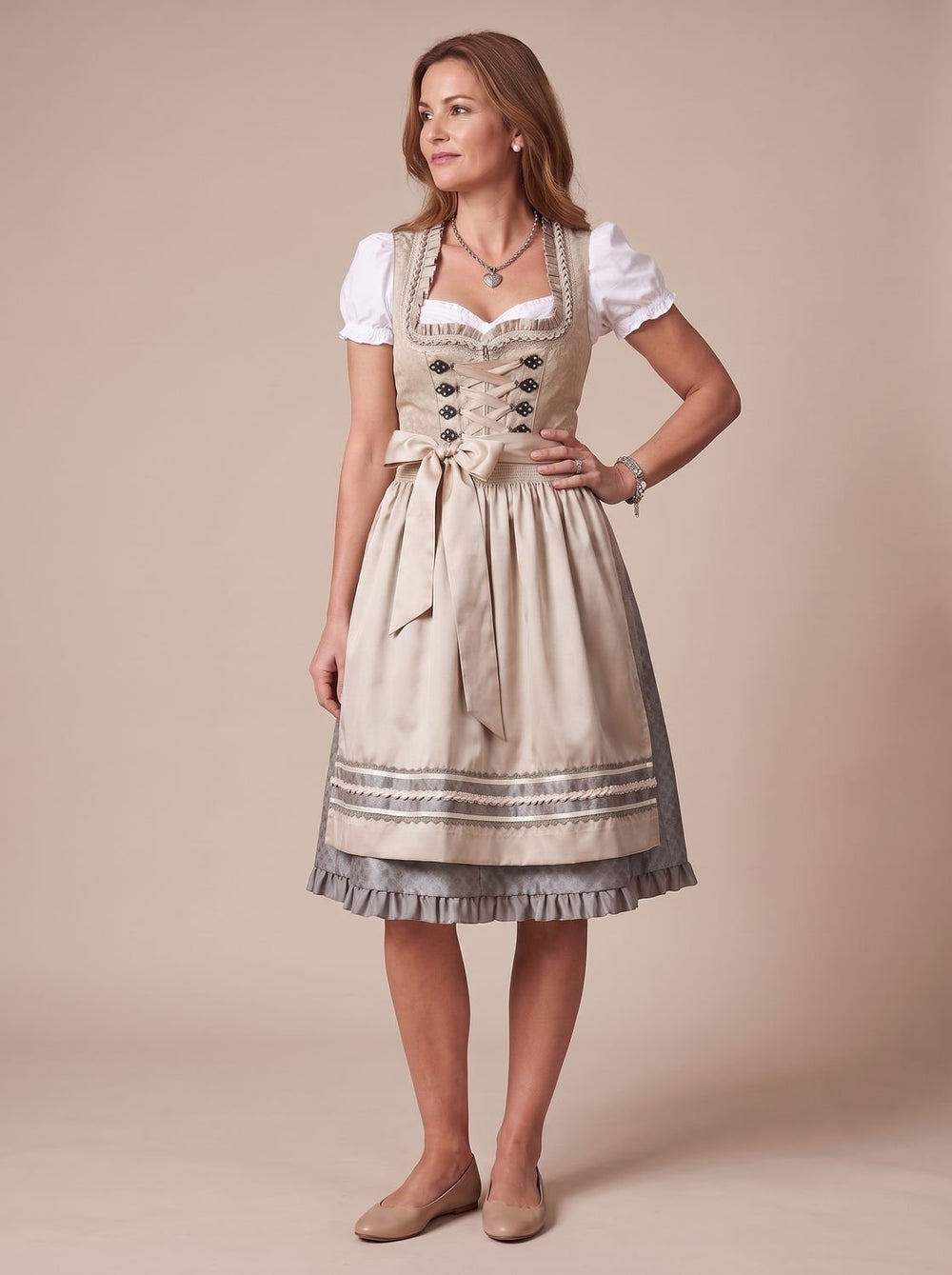 Damen Oktoberfest Dirndl Kleid Trachtenkleid mit Schürze