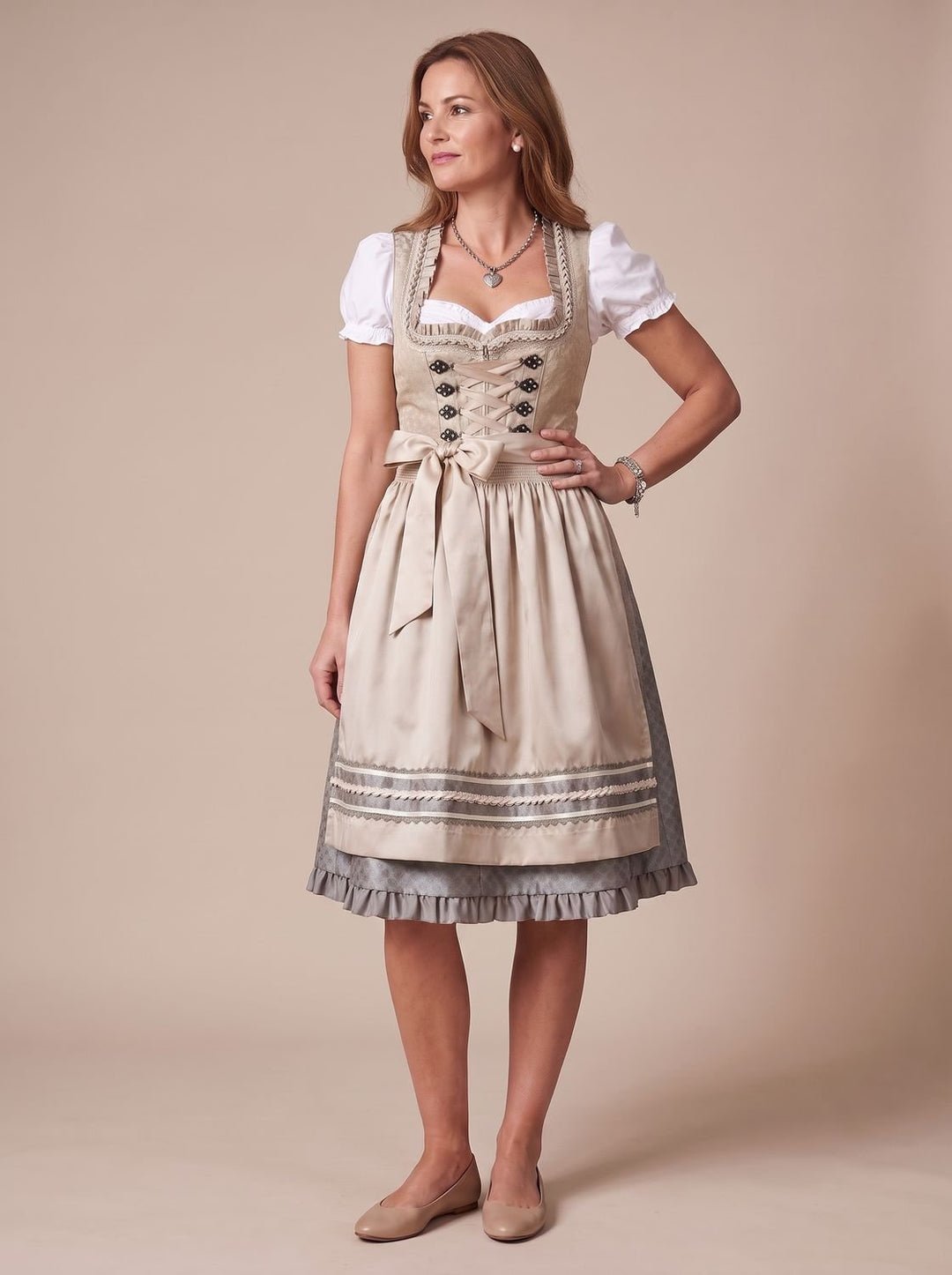 Damen Oktoberfest Dirndl Kleid Trachtenkleid mit Schürze
