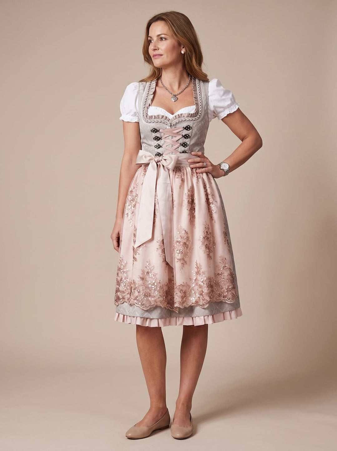 Damen Oktoberfest Dirndl Kleid Trachtenkleid mit Schürze