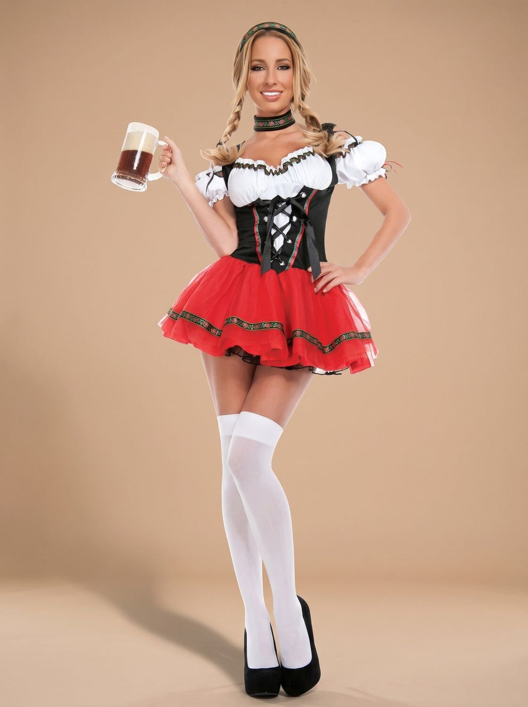 Damen Oktoberfest Dirndl Kostüm mit Schürze Trachtenkleid