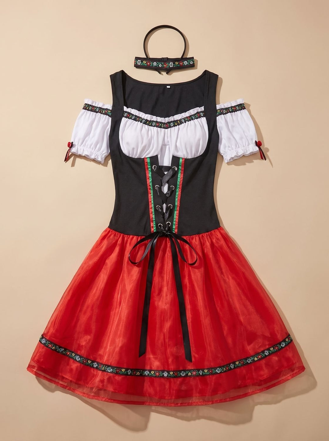 Damen Oktoberfest Dirndl Kostüm mit Schürze Trachtenkleid