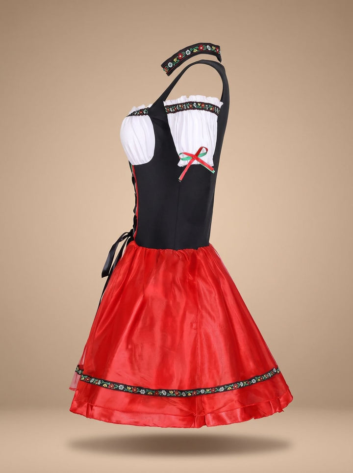 Damen Oktoberfest Dirndl Kostüm mit Schürze Trachtenkleid