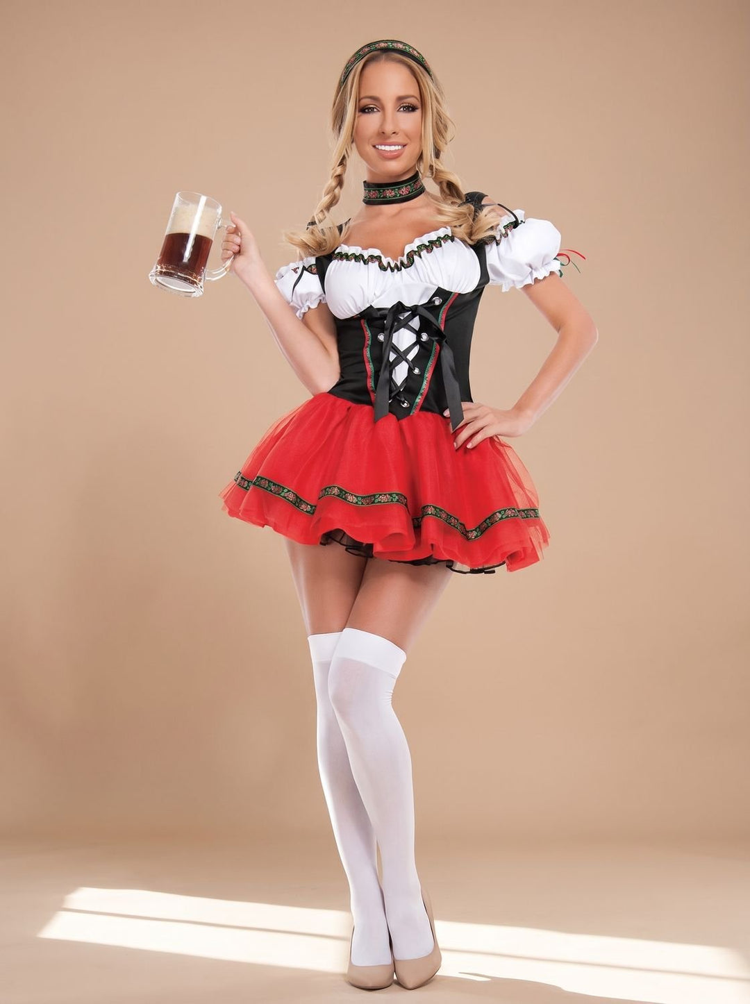 Damen Oktoberfest Dirndl Kostüm mit Schürze Trachtenkleid