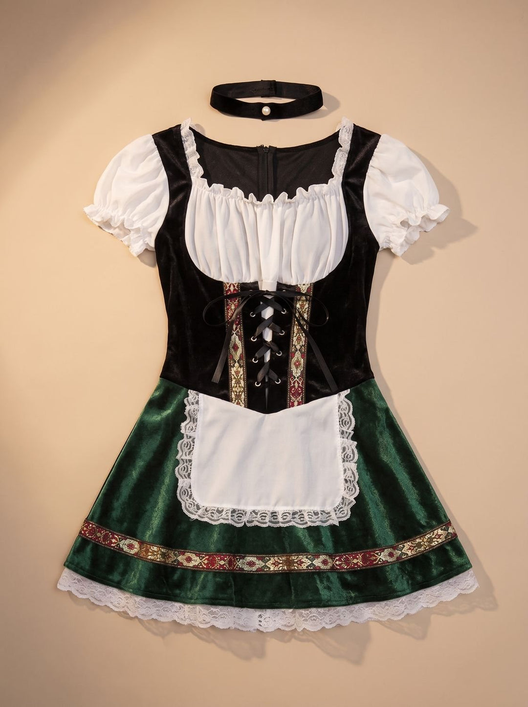 Damen Oktoberfest Dirndl-Kostüm mit Schürze und Puffärmeln - Grün