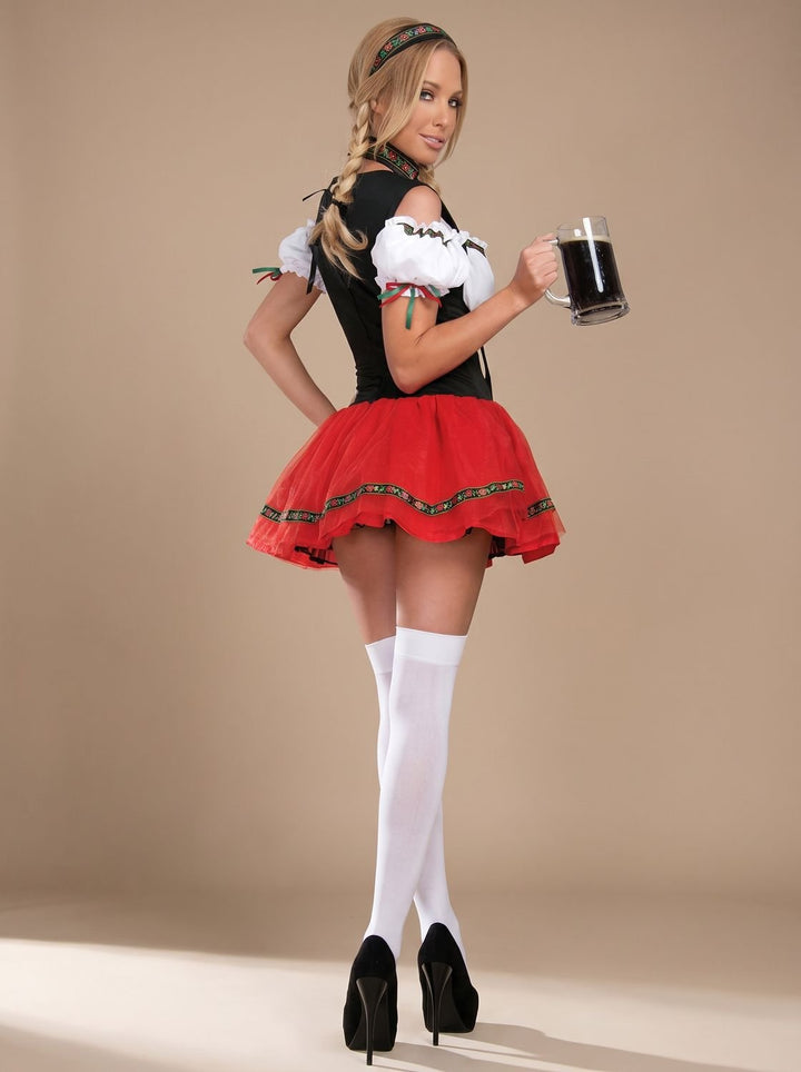 Damen Oktoberfest Dirndl Kostüm Schulterfreies Korsettkleid Rot Schwarz