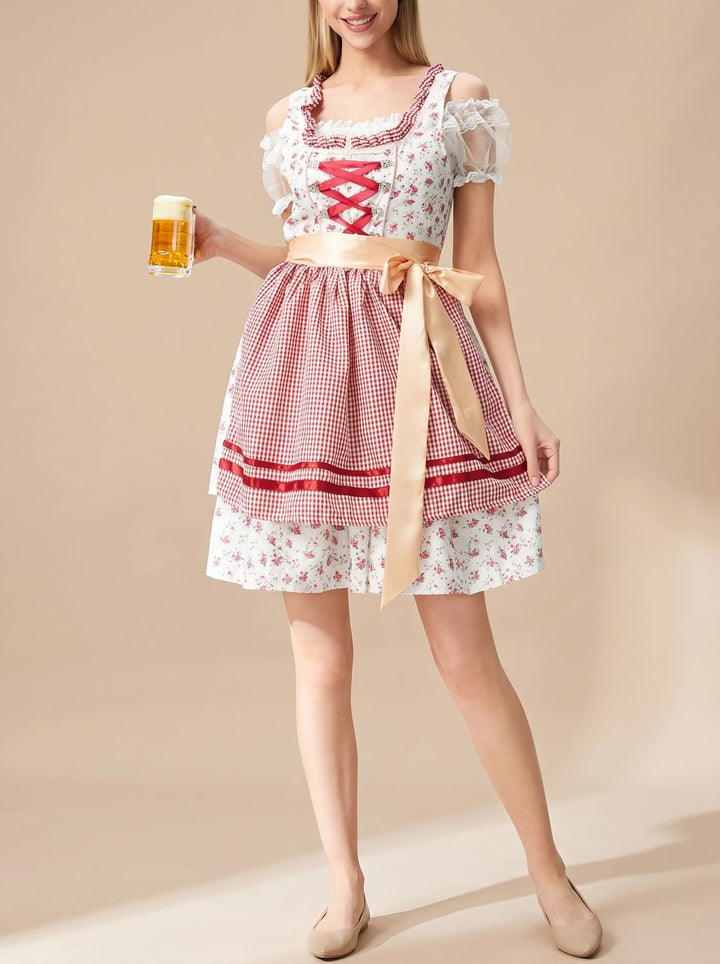 Damen Oktoberfest Dirndl-Kostüm Spitzenrock mit Schnürung und Schürze - 8003
