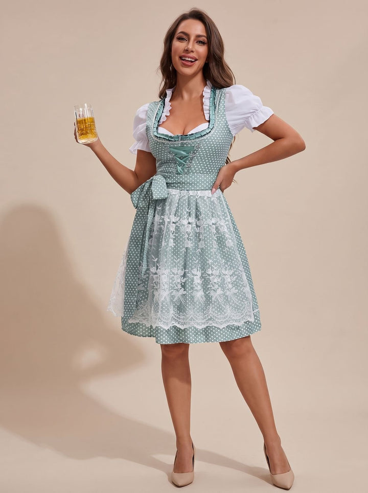 Damen Oktoberfest Dirndl-Kostüm Spitzenrock mit Schnürung und Schürze - 753870 Grün