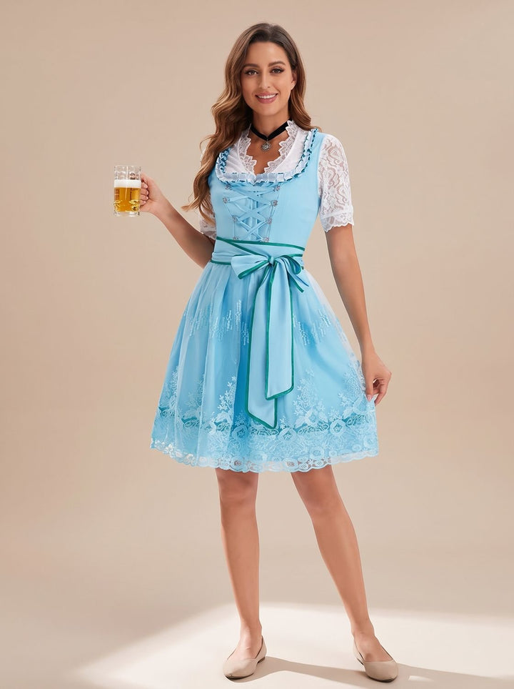 Damen Oktoberfest Dirndl-Kostüm Spitzenrock mit Schnürung und Schürze - 755346 Grün