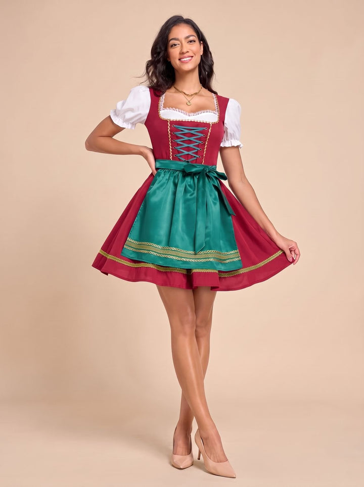 Damen Oktoberfest Dirndl Minikleid mit Schnürung und Schürze