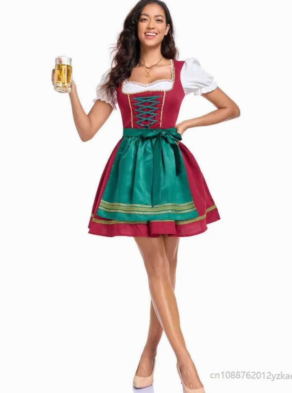 Damen Oktoberfest Dirndl Minikleid mit Schnürung und Schürze