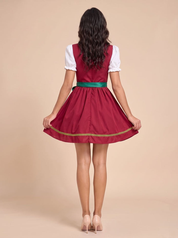 Damen Oktoberfest Dirndl Minikleid mit Schnürung und Schürze