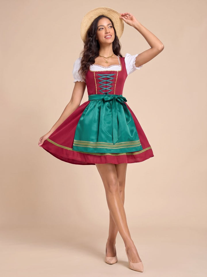 Damen Oktoberfest Dirndl Minikleid mit Schnürung und Schürze