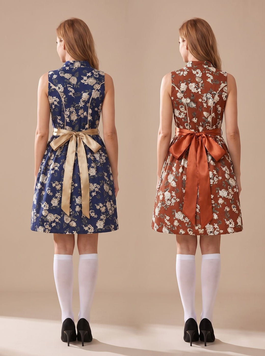 Damen Oktoberfest Dirndl Minikleid Ärmellos Blumenmuster mit Schürze