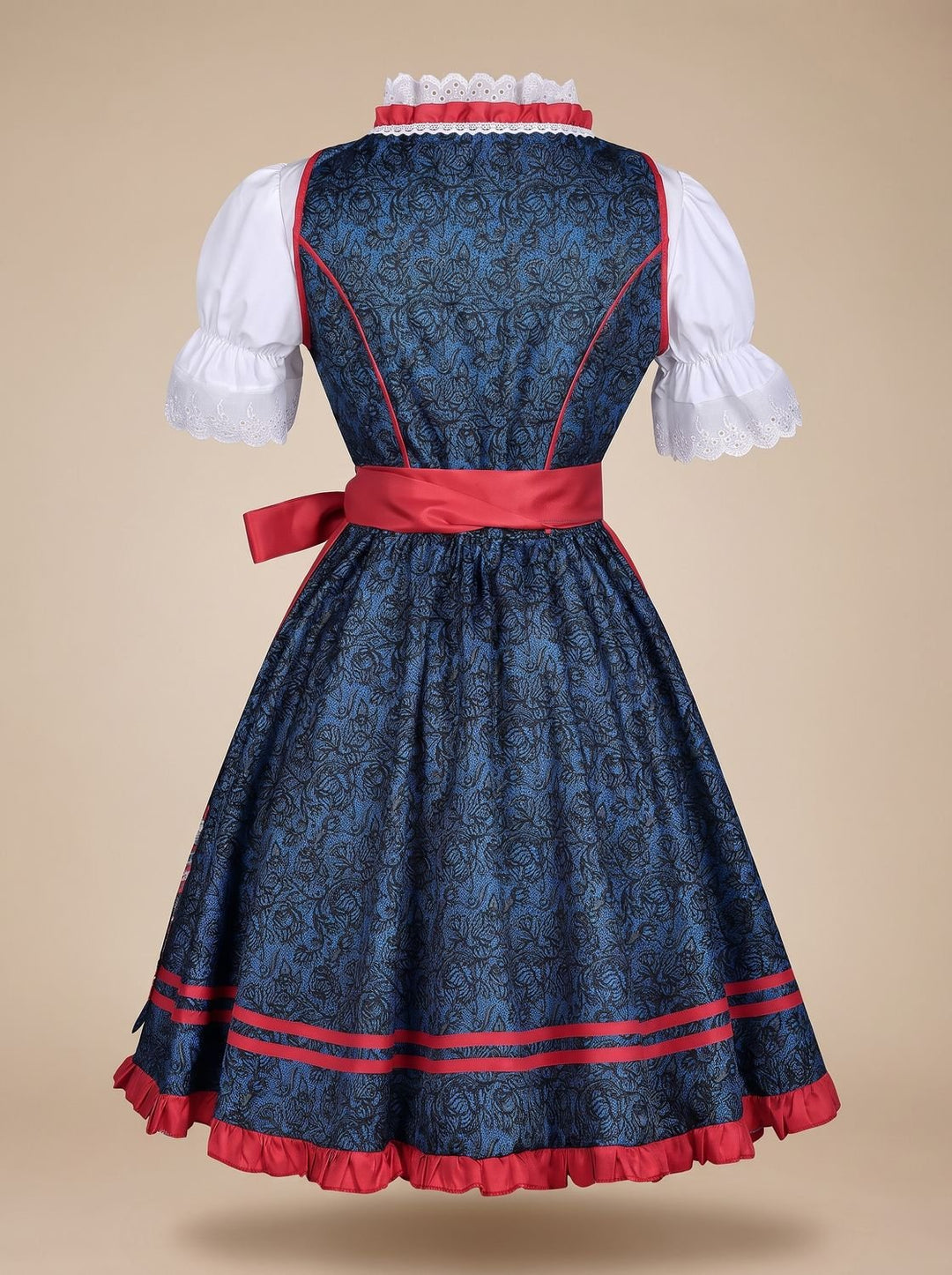 Damen Oktoberfest Dirndl Set mit Spitzenbluse Schürze und Kreuzschnürung