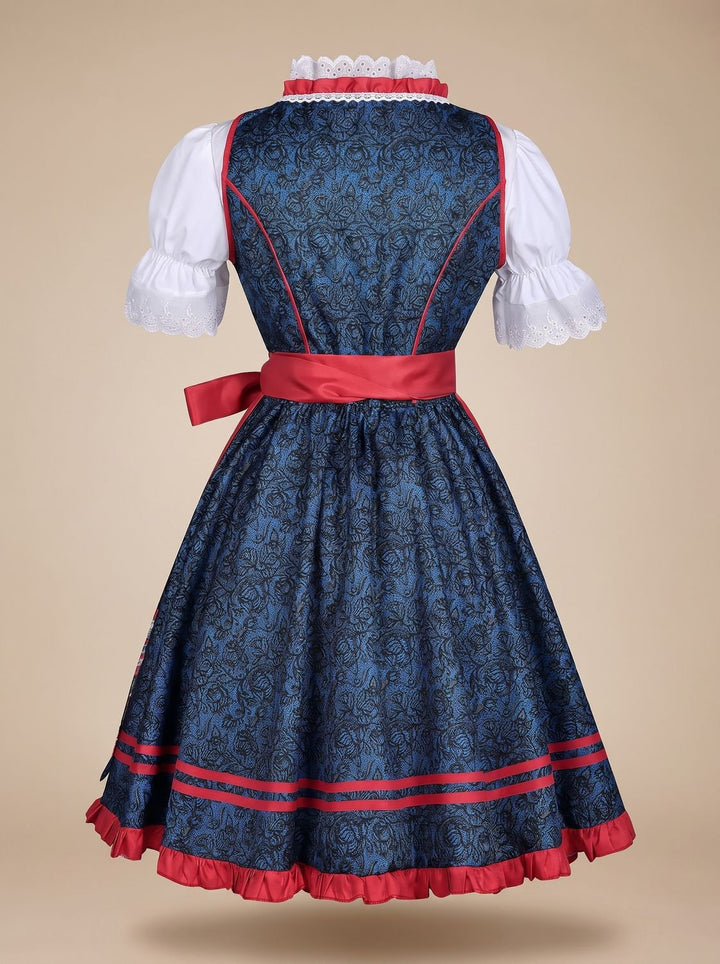 Damen Oktoberfest Dirndl Set mit Spitzenbluse Schürze und Kreuzschnürung