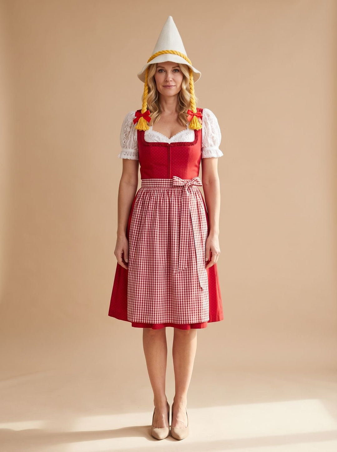 Damen Oktoberfest Dirndl Set mit Spitzenbluse Schürze und Kreuzschnürung - Grün