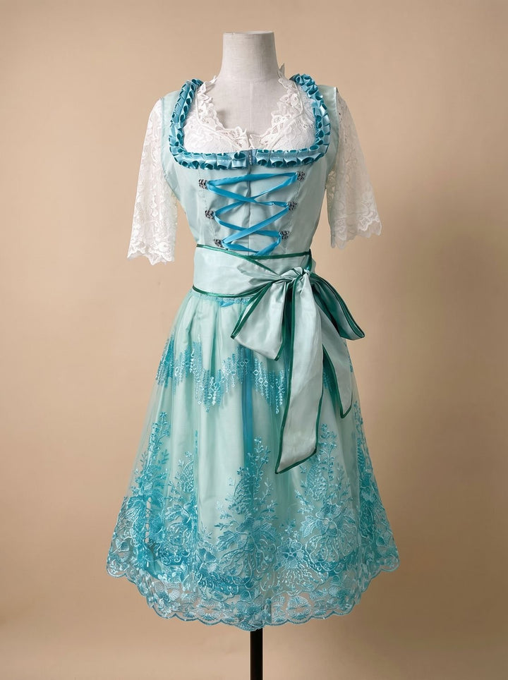 Damen Oktoberfest Dirndl Spitzenbluse Schnürung Midi