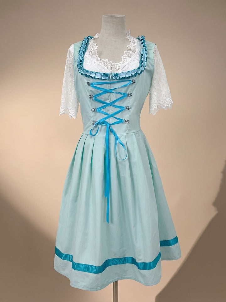 Damen Oktoberfest Dirndl Spitzenbluse Schnürung Midi