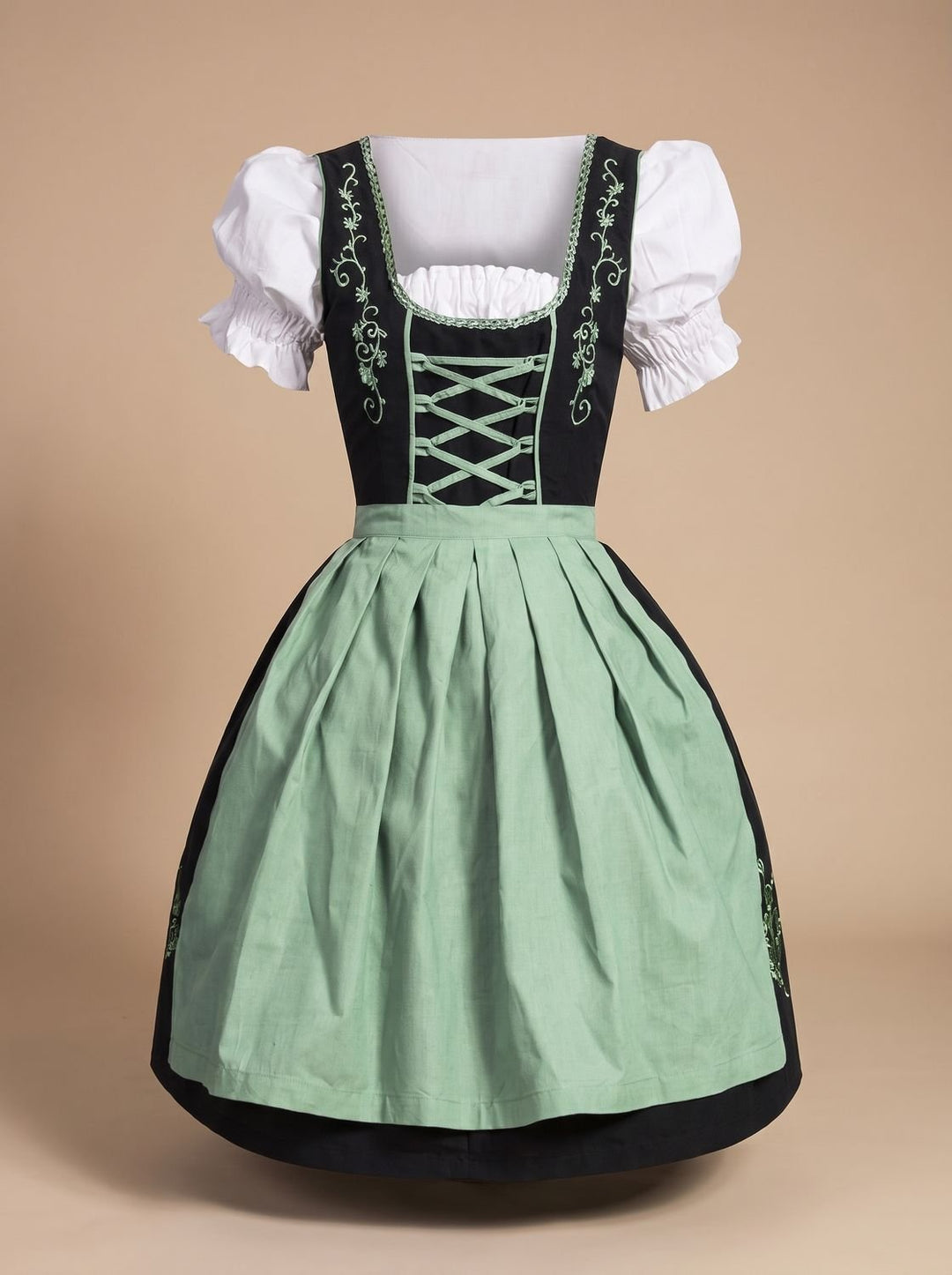 Damen Oktoberfest Kleid Dirndl mit Schnürung Stickerei Schürze