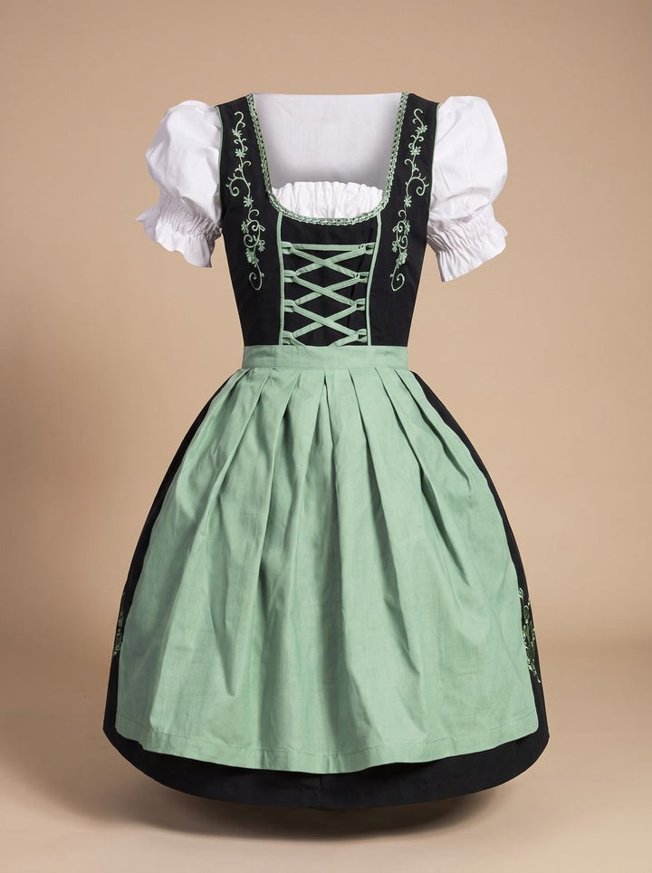 Damen Oktoberfest Kleid Dirndl mit Schnürung Stickerei Schürze