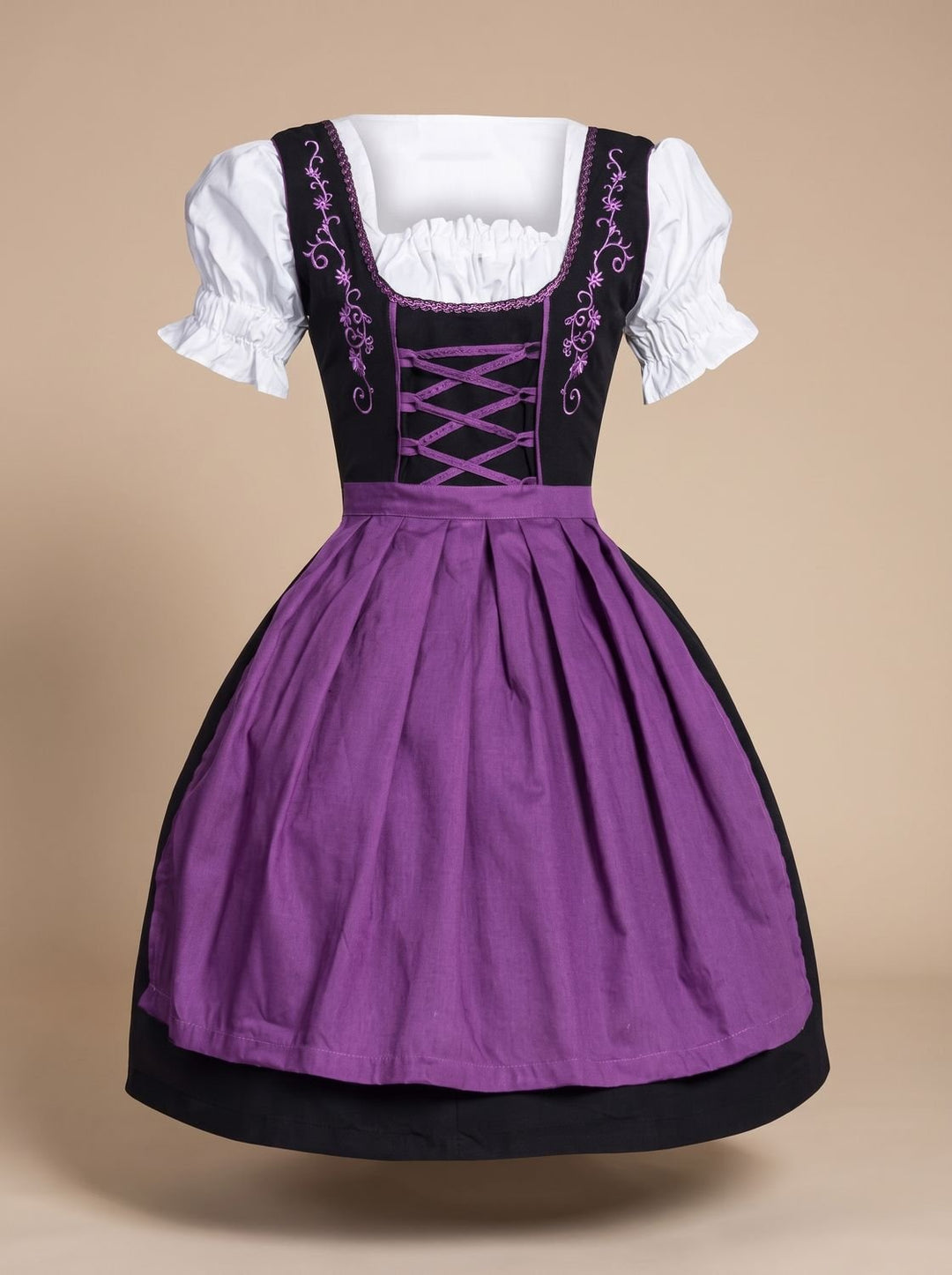 Damen Oktoberfest Kleid Dirndl mit Schnürung Stickerei Schürze - Lila