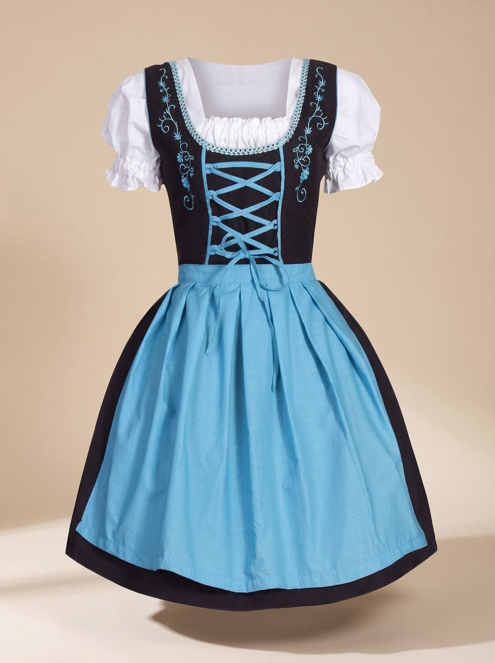 Damen Oktoberfest Kleid Dirndl mit Schnürung Stickerei Schürze