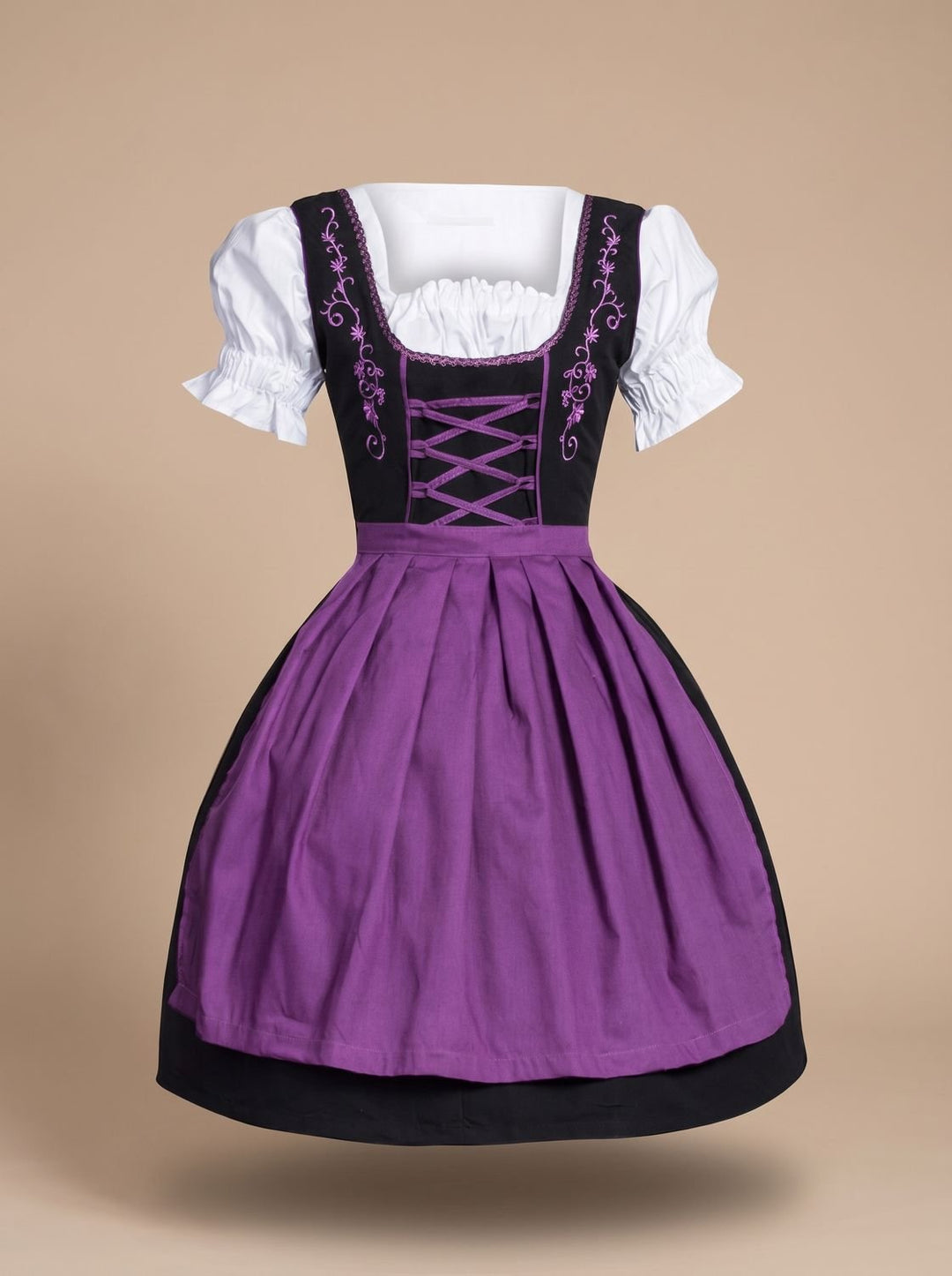 Damen Oktoberfest Kleid Dirndl mit Schnürung Stickerei Schürze