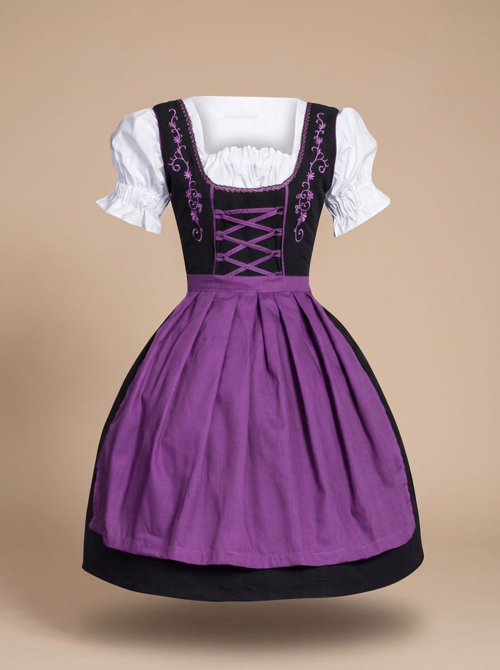 Damen Oktoberfest Kleid Dirndl mit Schnürung Stickerei Schürze
