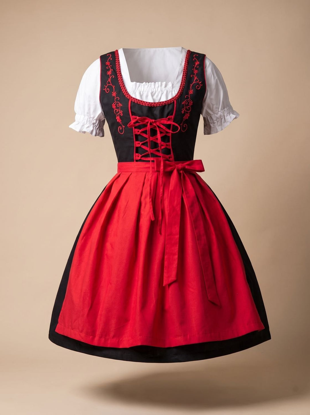 Damen Oktoberfest Kleid Dirndl mit Schnürung Stickerei Schürze
