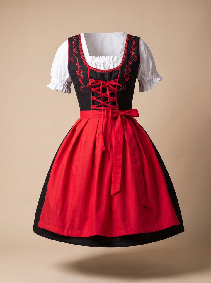 Damen Oktoberfest Kleid Dirndl mit Schnürung Stickerei Schürze