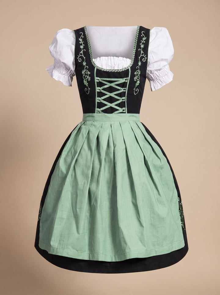 Damen Oktoberfest Kleid Dirndl mit Schnürung Stickerei Schürze - Grün