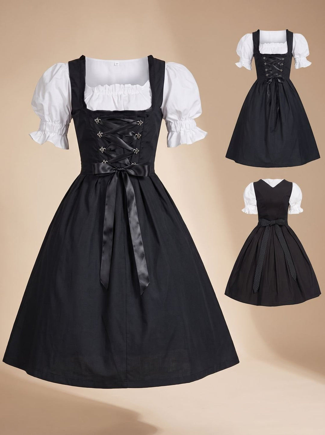 Damen Oktoberfest Kleid Dirndl mit Schnürung und Schürze