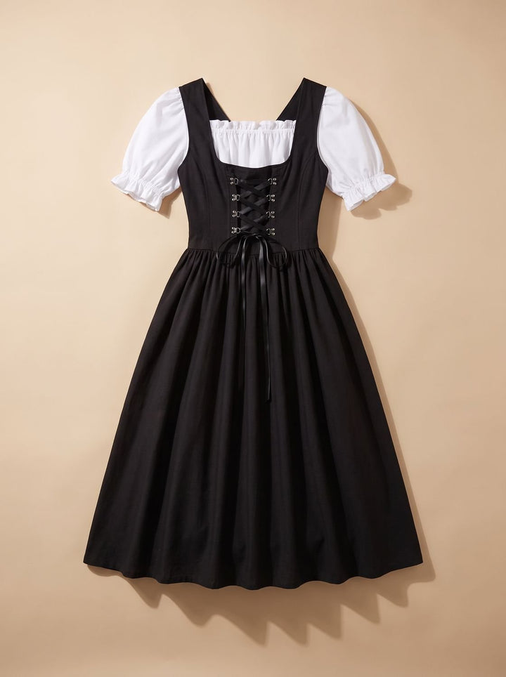 Damen Oktoberfest Kleid Dirndl mit Schnürung und Schürze