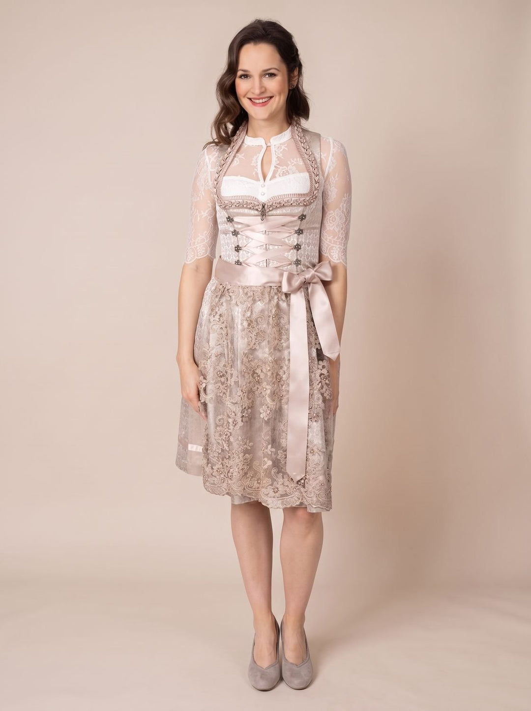 Damen Oktoberfest Kleid elegantes Spitzen-Dirndl mit Schürze