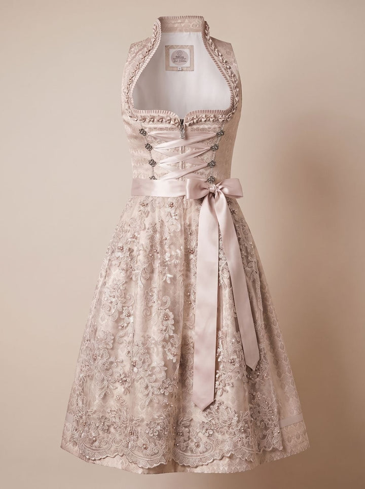 Damen Oktoberfest Kleid elegantes Spitzen-Dirndl mit Schürze