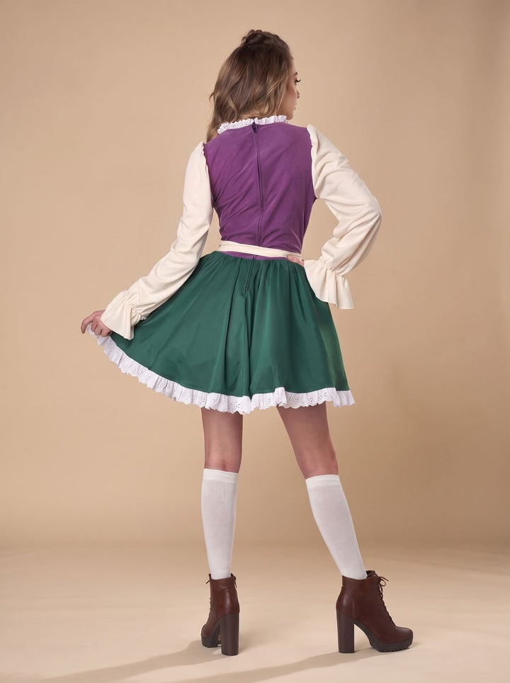 Damen Oktoberfest Trachtenkleid mit Schürze Kurzarm Dirndl Grün-Violett