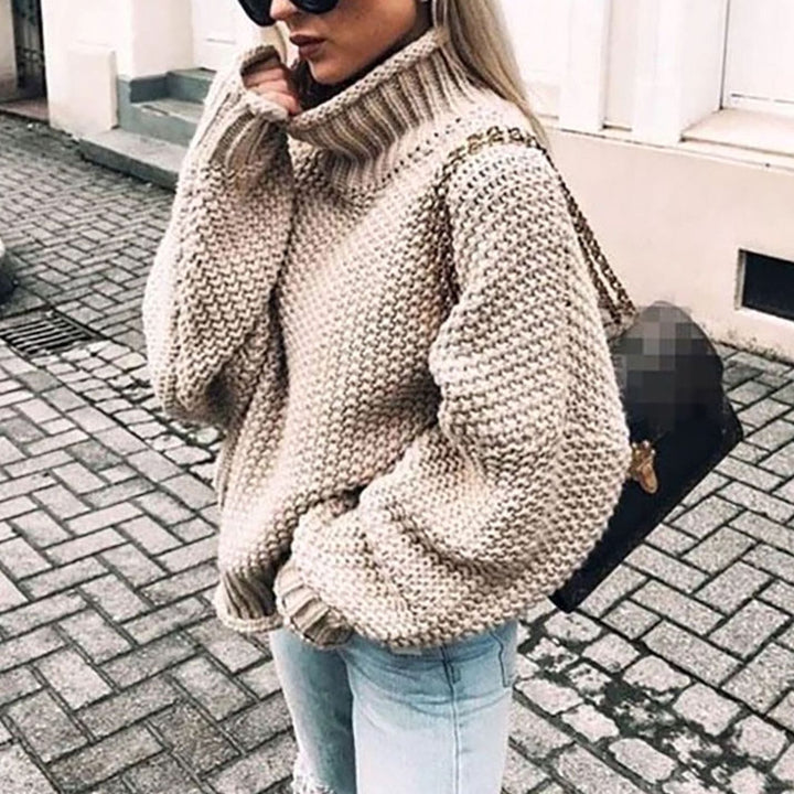 Damen Oversize Grobstrick-Rollkragenpullover für den Winter - Khaki