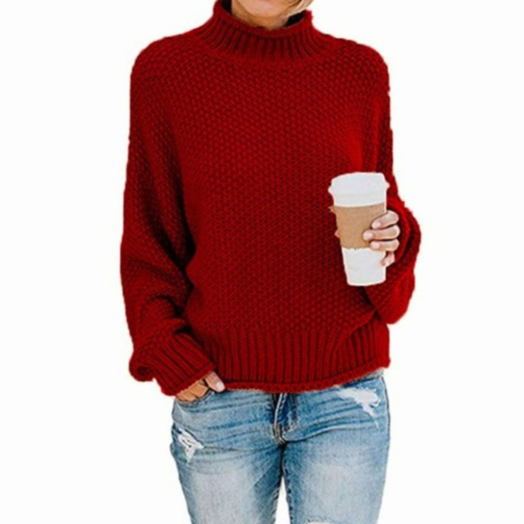 Damen Oversize Grobstrick-Rollkragenpullover für den Winter - Rot
